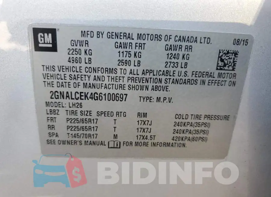 2GNALCEK4G6100697 Photo# 13