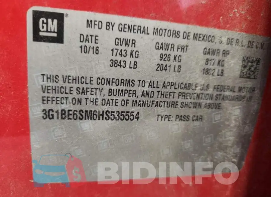 3G1BE6SM6HS535554 Photo# 13