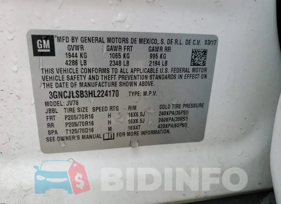 3GNCJLSB3HL224170 Photo# 13