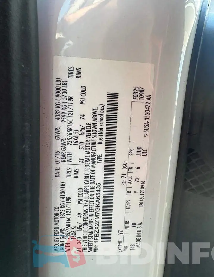 1FBZX2ZM7GKA65435 Photo# 10