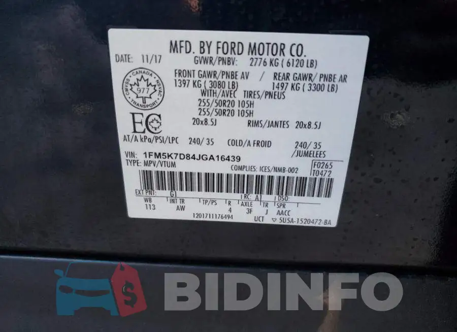 1FM5K7D84JGA16439 Photo# 14