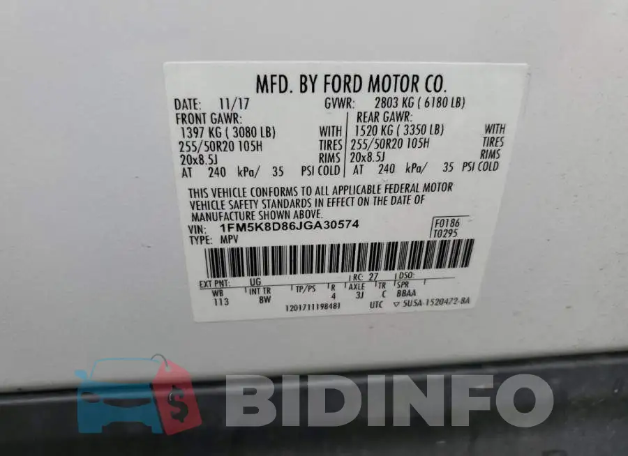 1FM5K8D86JGA30574 Photo# 13