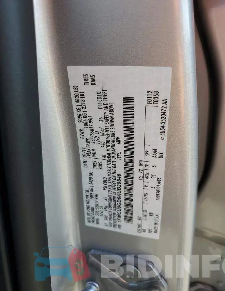 1FMCU0GD6KUB29846 Photo# 13