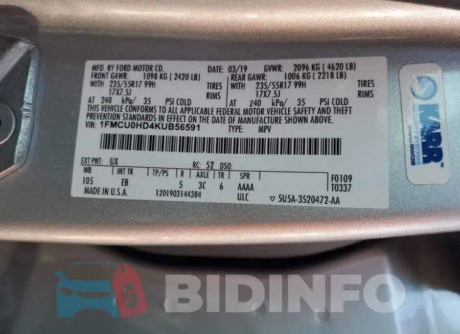 1FMCU0HD4KUB56591 Photo# 14