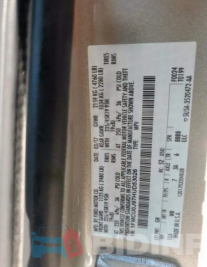 1FMCU0J97HUD53026 Photo# 13