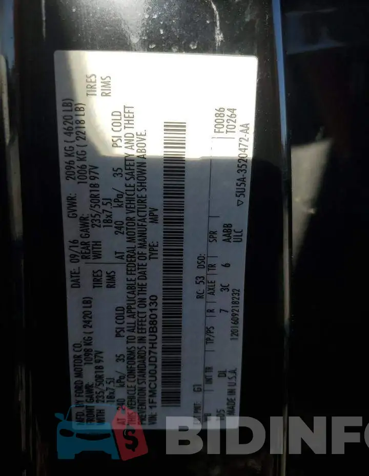 1FMCU0JD7HUB80130 Photo# 13