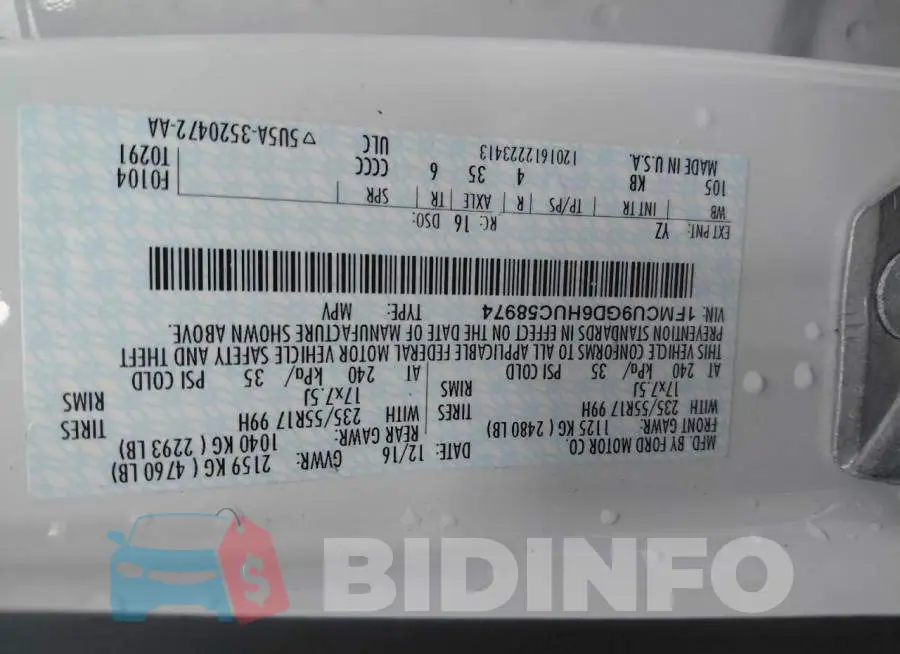 1FMCU9GD6HUC58974 Photo# 10