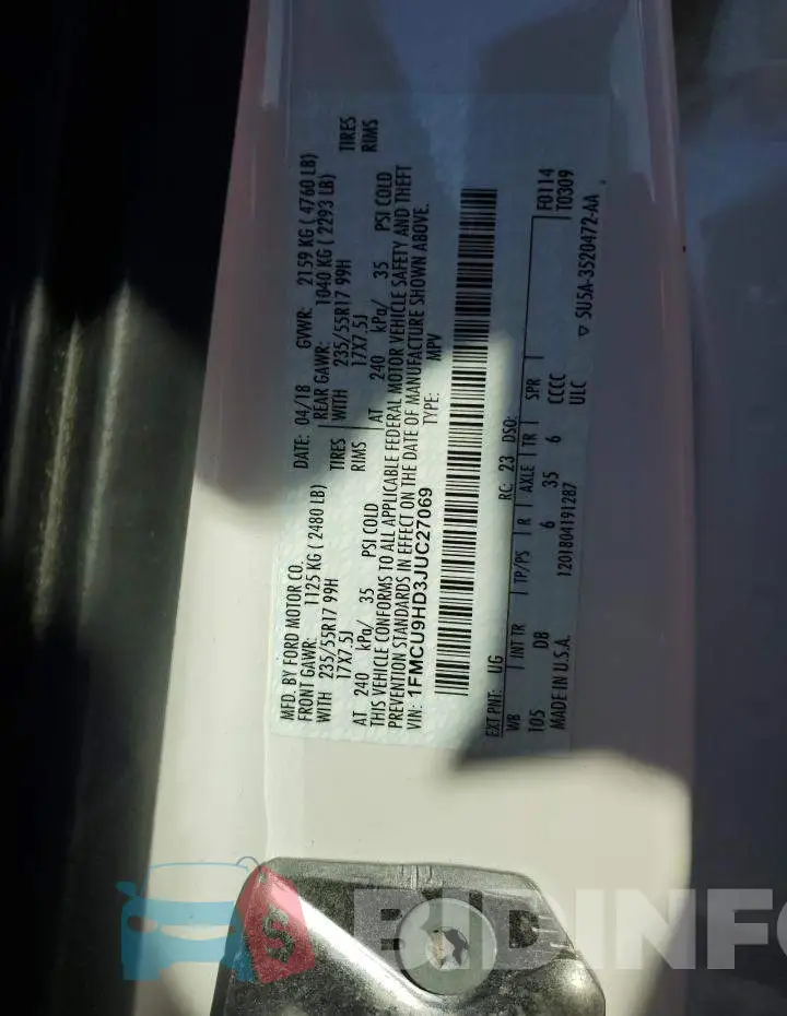 1FMCU9HD3JUC27069 Photo# 14