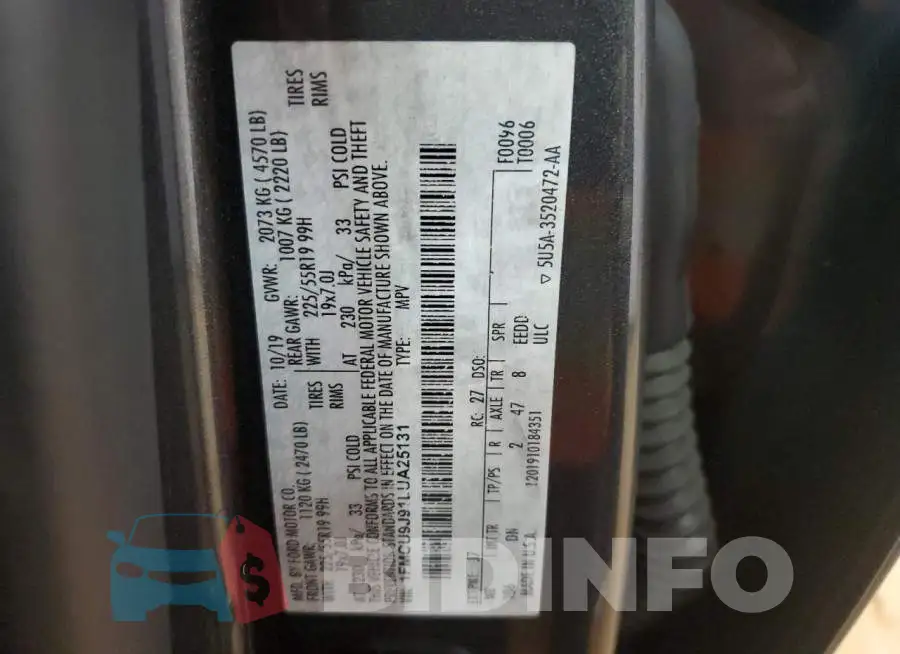 1FMCU9J91LUA25131 Photo# 13