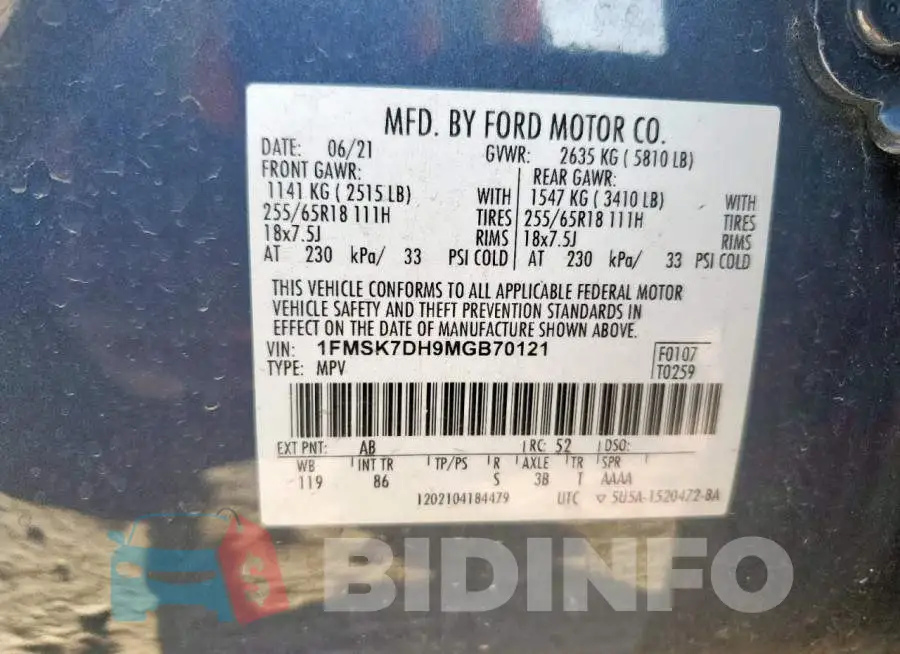 1FMSK7DH9MGB70121 Photo# 14