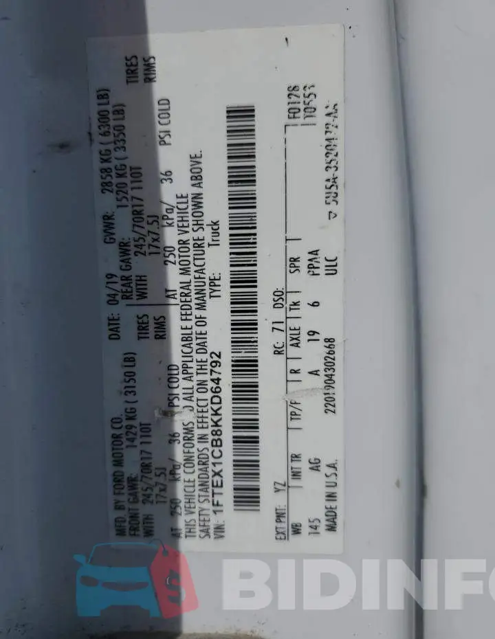 1FTEX1CB8KKD64792 Photo# 12