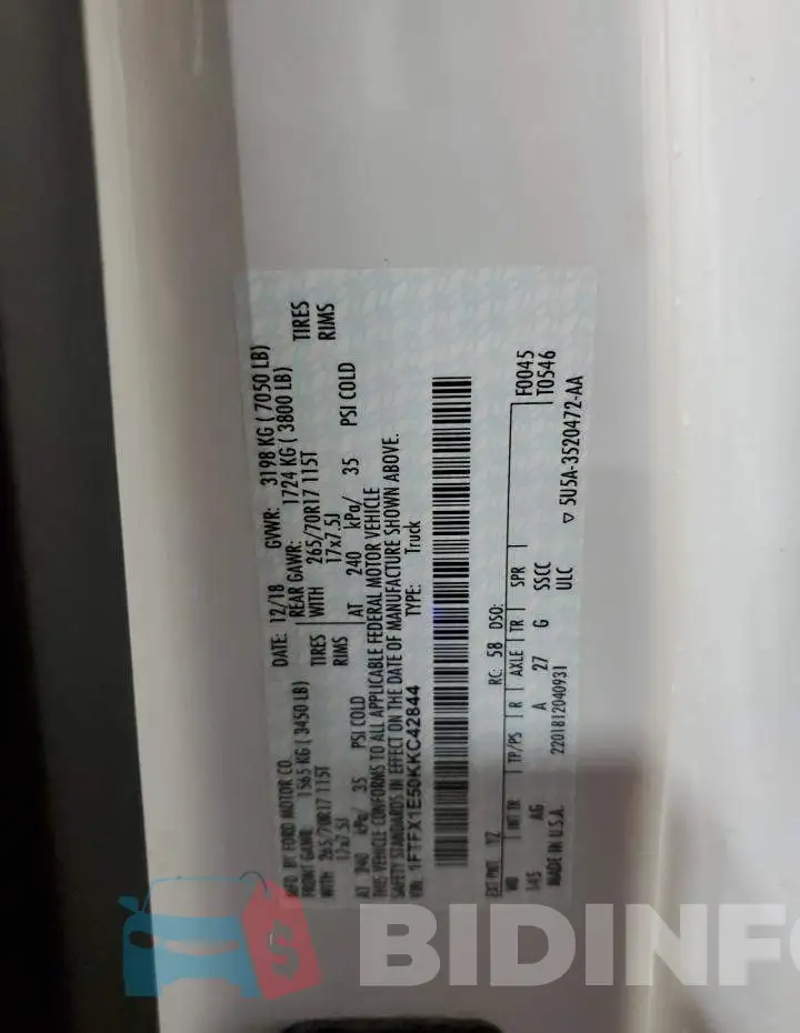 1FTFX1E50KKC42844 Photo# 12