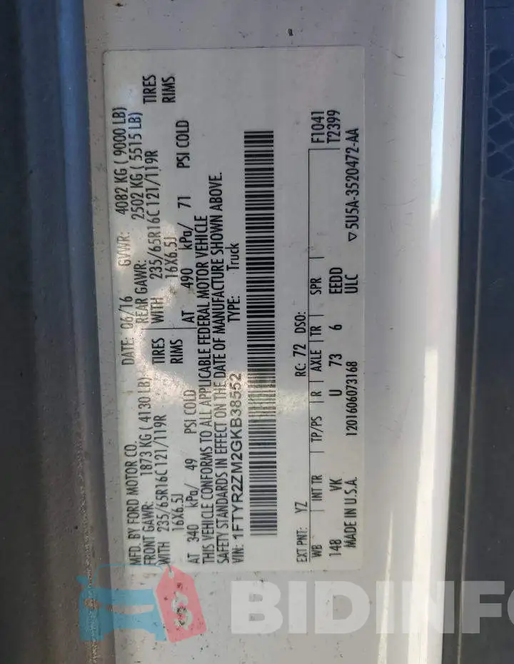 1FTYR2ZM2GKB38552 Photo# 13