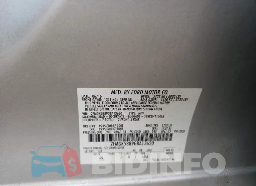 2FMGK5B89GBA13620 Photo# 14