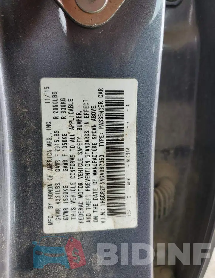 1HGCR2F54GA067353 Photo# 12