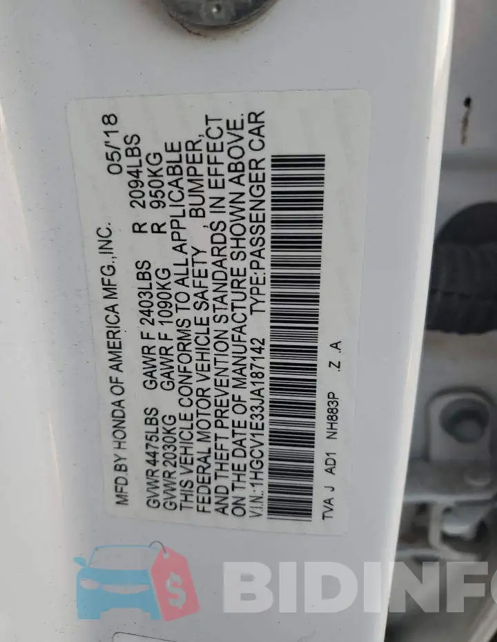 1HGCV1E33JA187142 Photo# 13