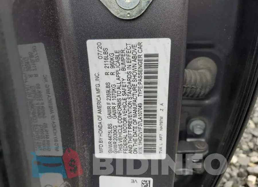1HGCV1F37LA107049 Photo# 12