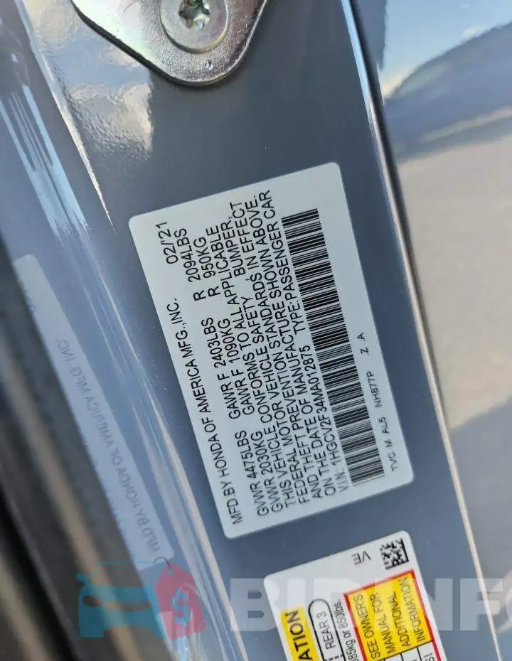 1HGCV2F34MA012875 Photo# 12