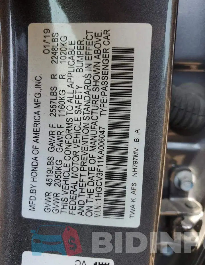 1HGCV3F11KA006047 Photo# 12