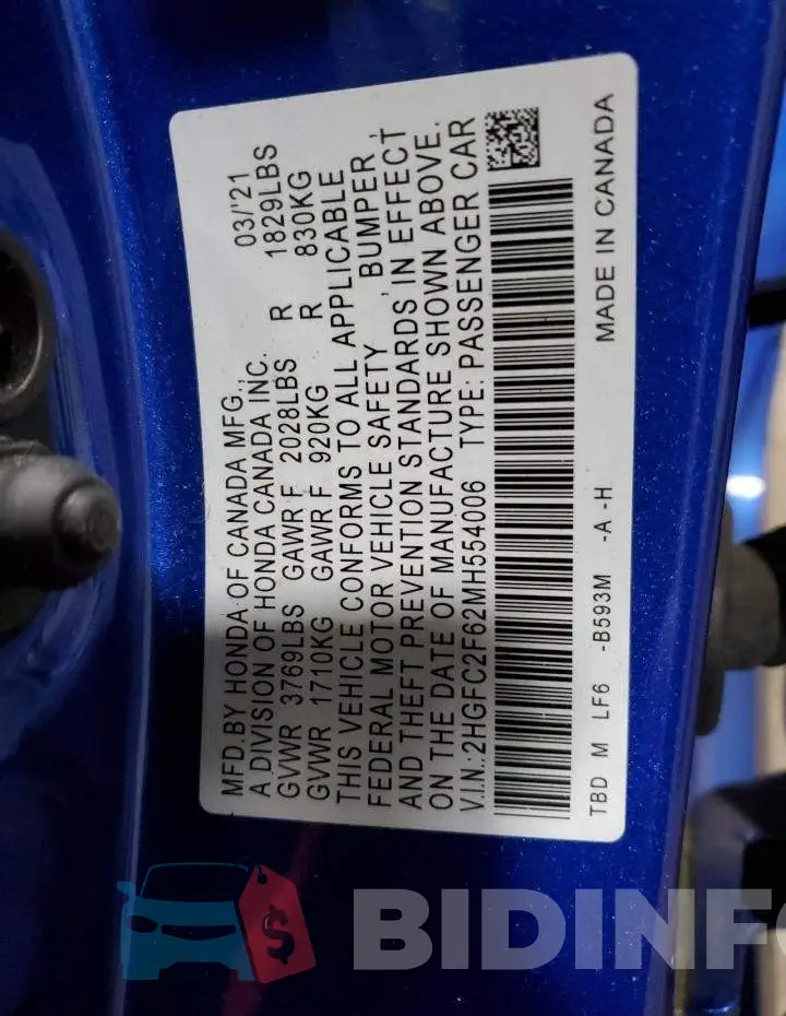 2HGFC2F62MH554006 Photo# 13
