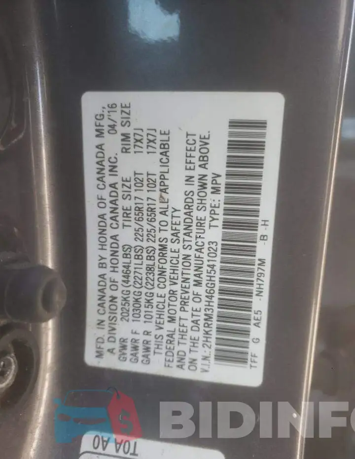 2HKRM3H46GH541023 Photo# 13