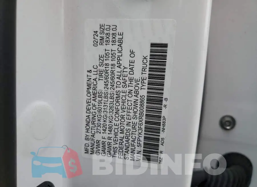 5FPYK3F6XRB008865 Photo# 13