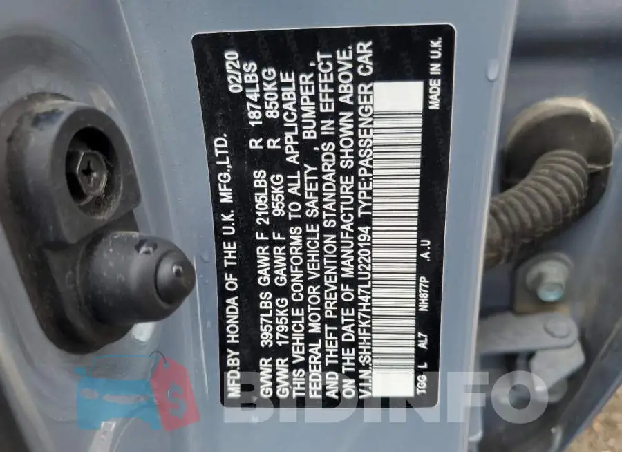 SHHFK7H47LU220194 Photo# 13