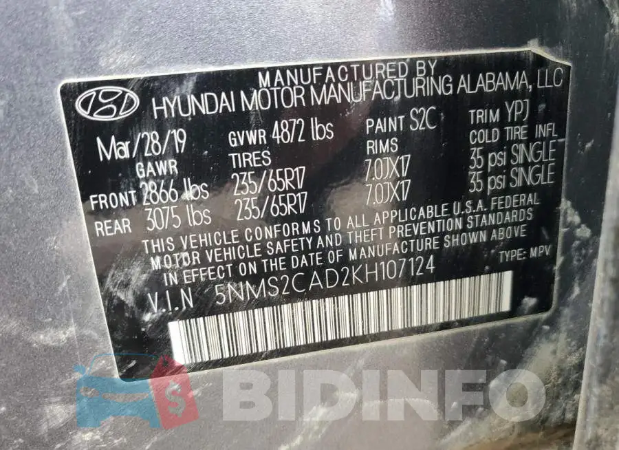 5NMS2CAD2KH107124 Photo# 13