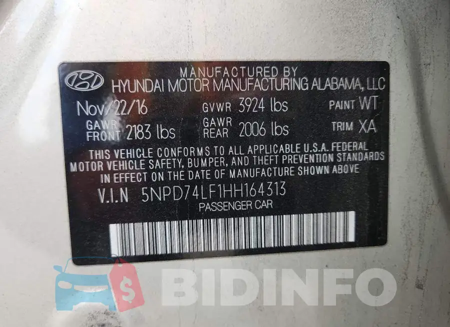 5NPD74LF1HH164313 Photo# 12