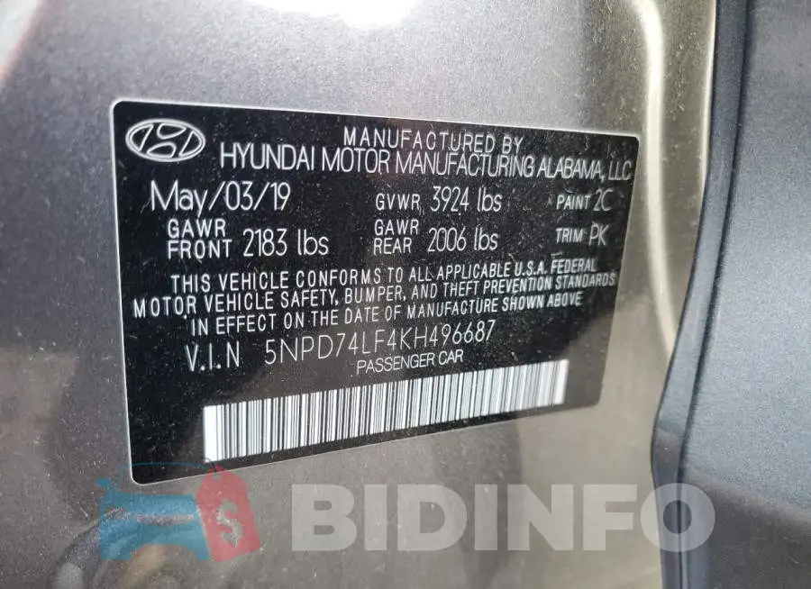 5NPD74LF4KH496687 Photo# 12