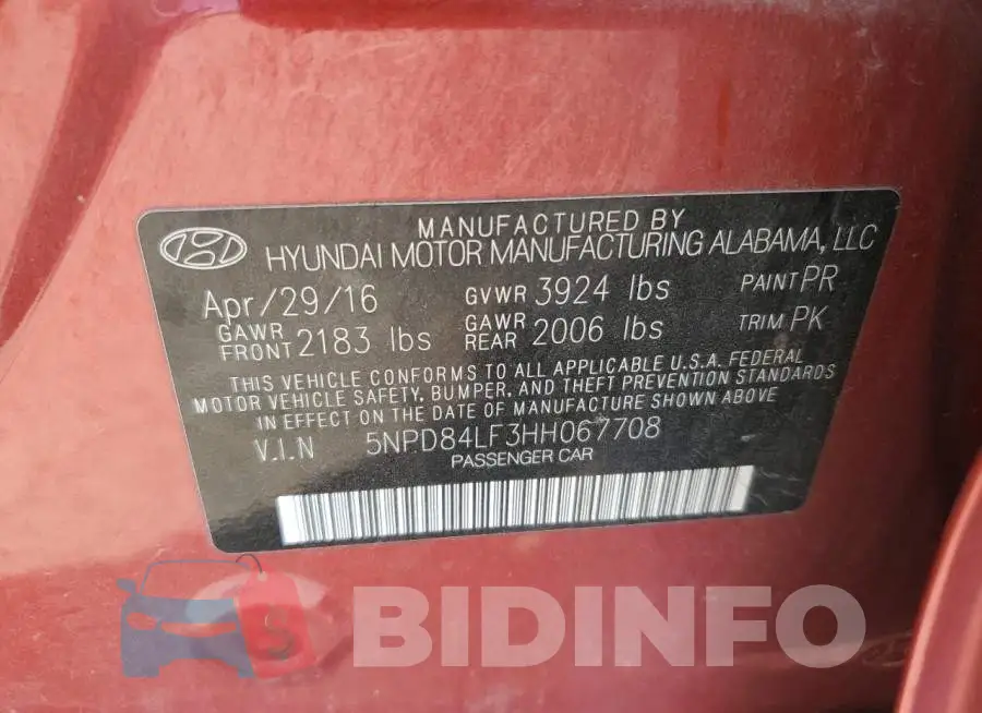 5NPD84LF3HH067708 Photo# 12