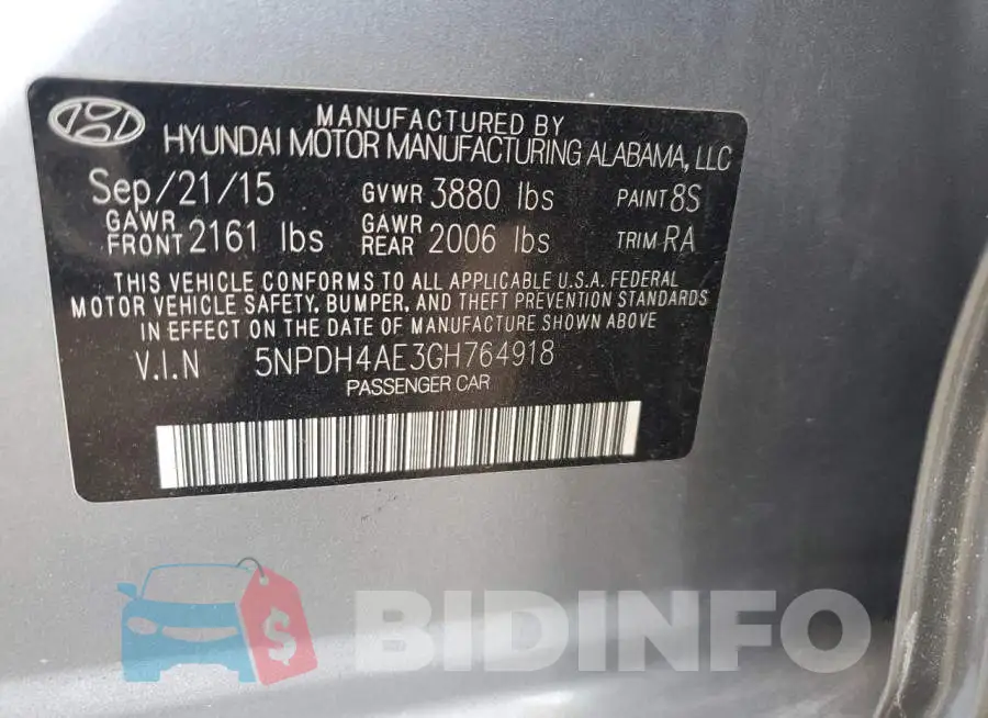 5NPDH4AE3GH764918 Photo# 12
