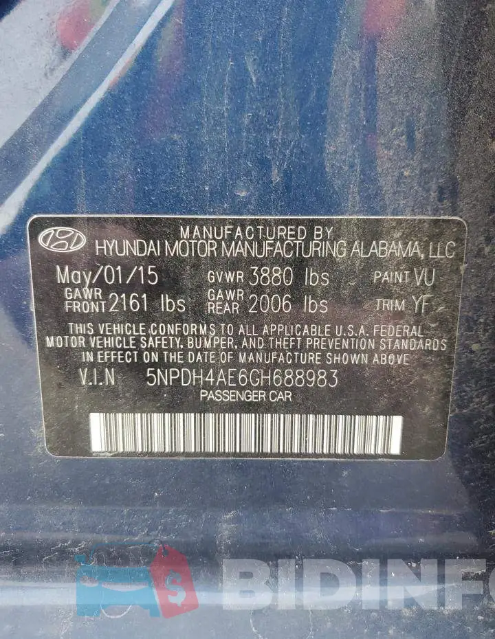 5NPDH4AE6GH688983 Photo# 12