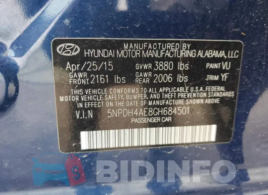 5NPDH4AE8GH684501 Photo# 12
