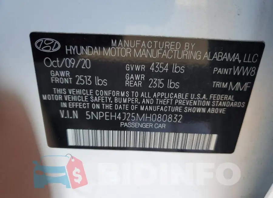 5NPEH4J25MH080832 Photo# 12