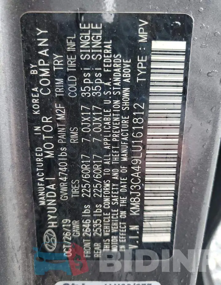 KM8J3CA49LU161812 Photo# 13