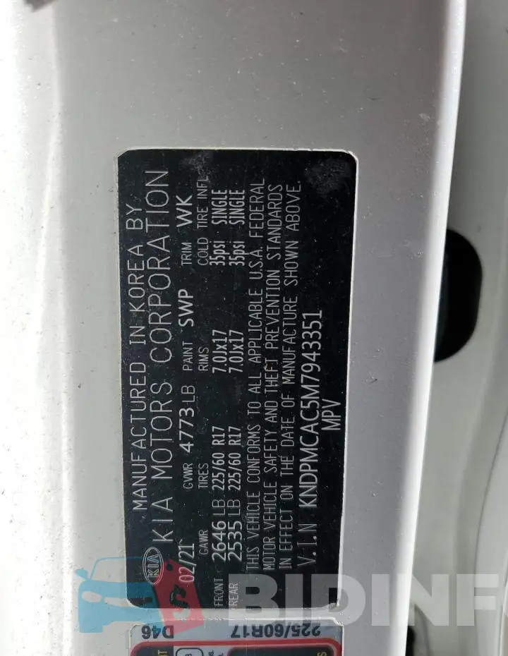 KNDPMCAC5M7943351 Photo# 13