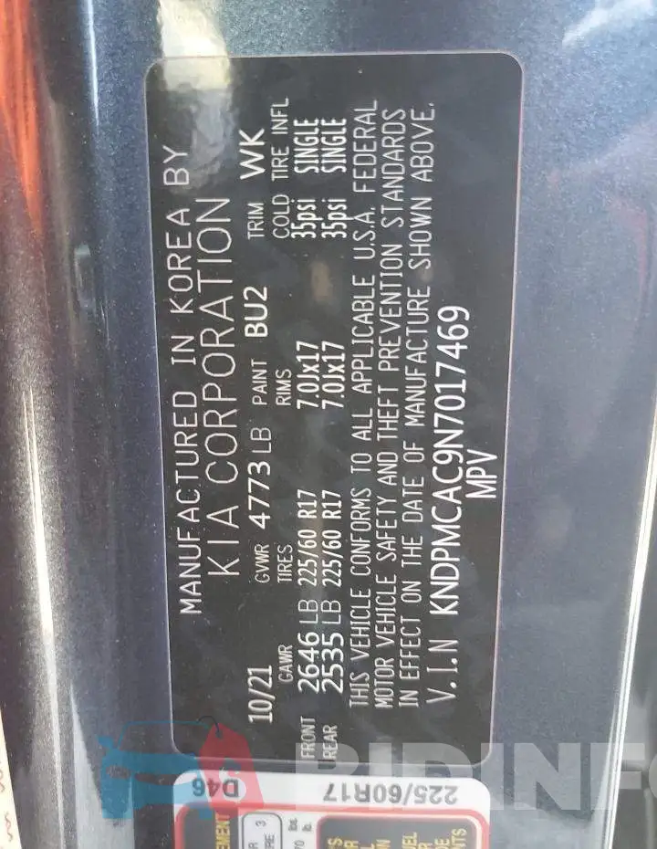 KNDPMCAC9N7017469 Photo# 13