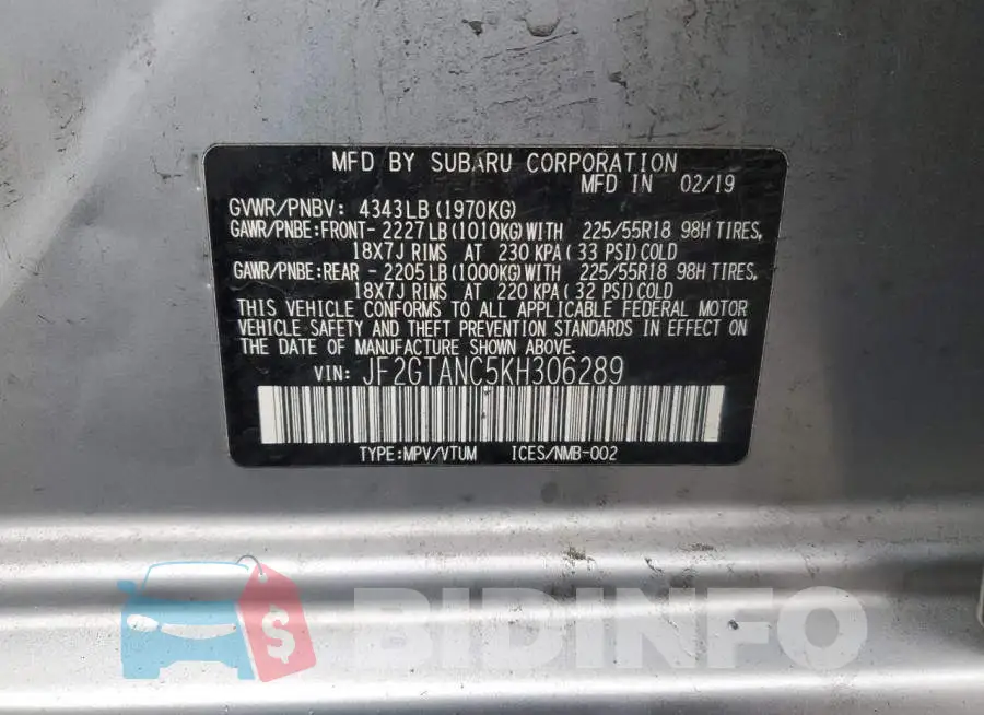 JF2GTANC5KH306289 Photo# 13