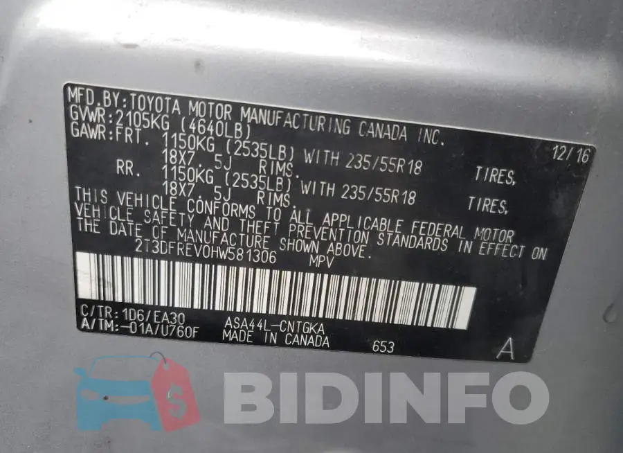 2T3DFREV0HW581306 Photo# 13