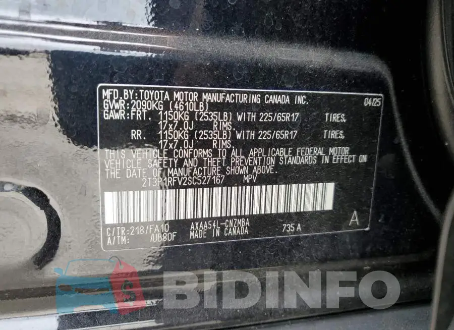 2T3P1RFV2SC527167 Photo# 13