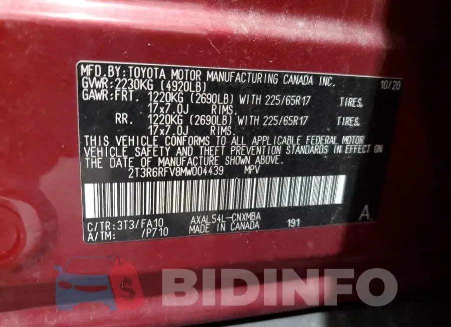 2T3R6RFV8MW004439 Photo# 13