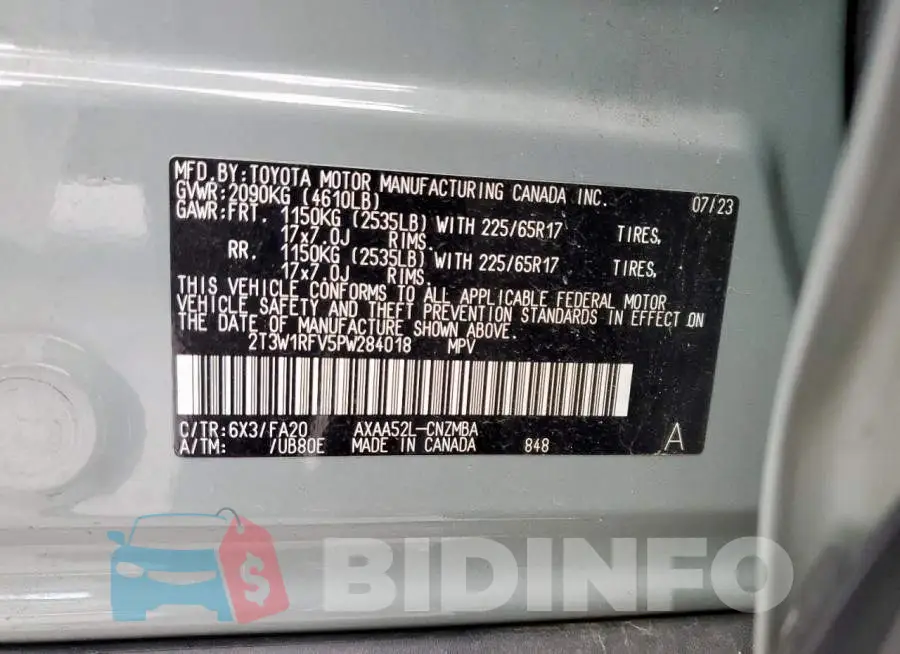 2T3W1RFV5PW284018 Photo# 13