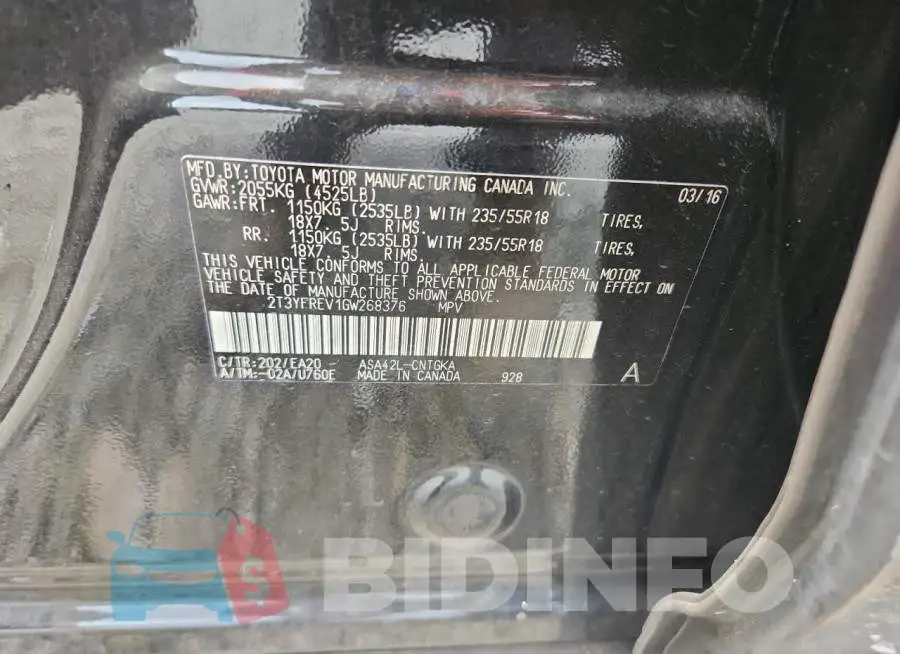 2T3YFREV1GW268376 Photo# 13