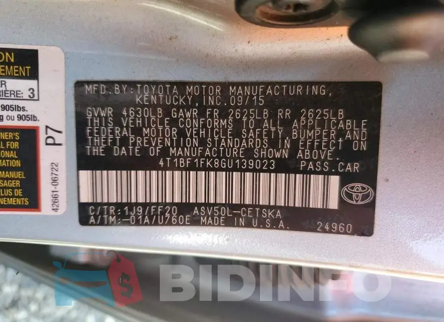 4T1BF1FK8GU139023 Photo# 12