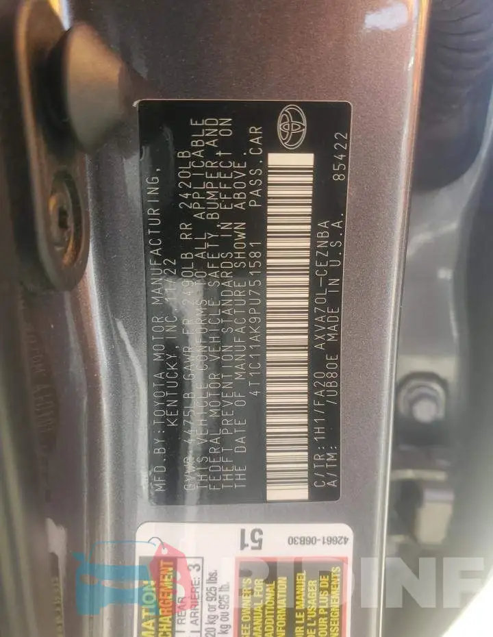 4T1C11AK9PU751581 Photo# 12