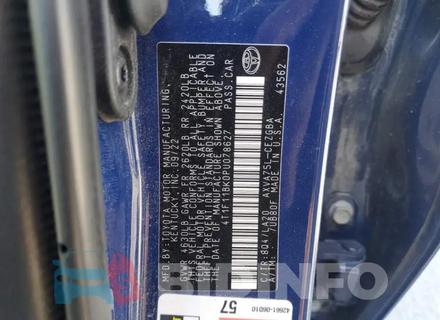 4T1F11BK0PU078627 Photo# 12