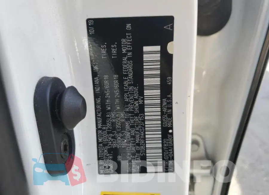 5TDBZRFH4KS737153 Photo# 13