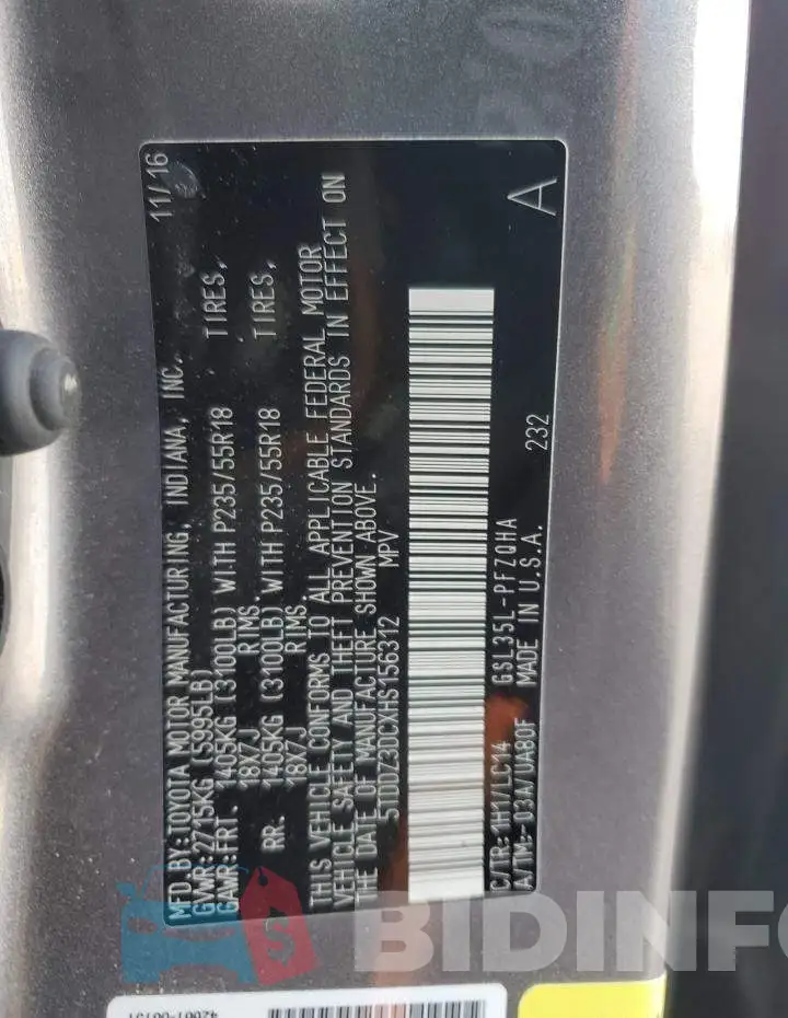5TDDZ3DCXHS156312 Photo# 12