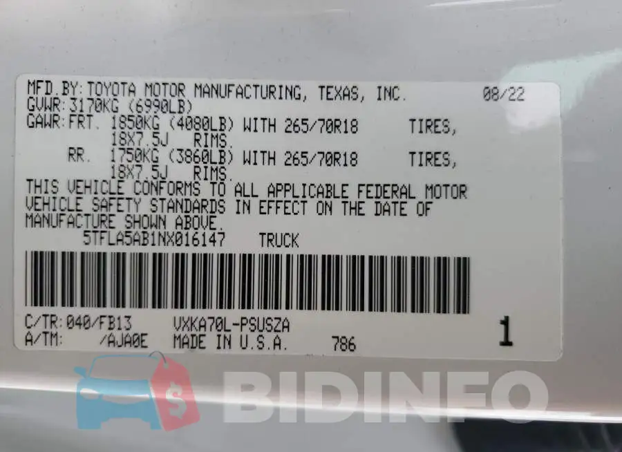 5TFLA5AB1NX016147 Photo# 12
